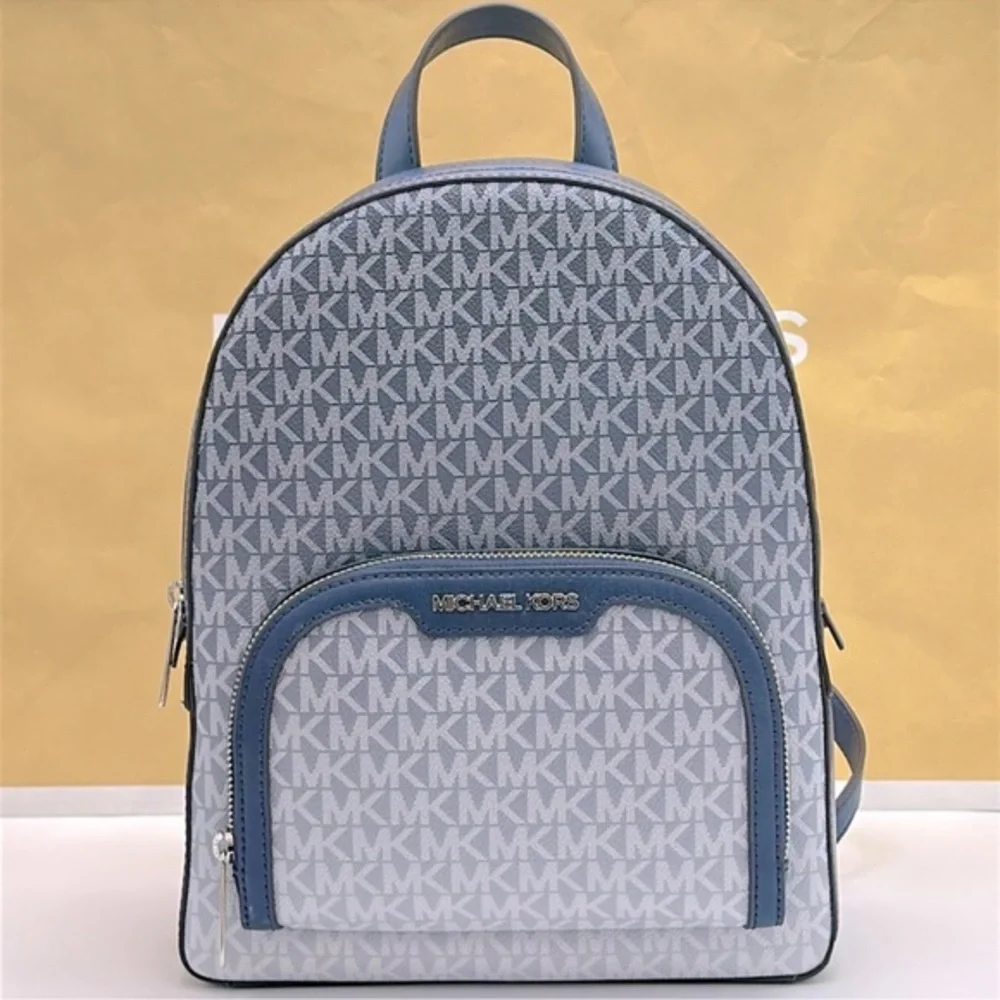 MICHAEL KORS Jaycee Medium Ombré Signature Logo Zip Pocket Backpack Navy NWT