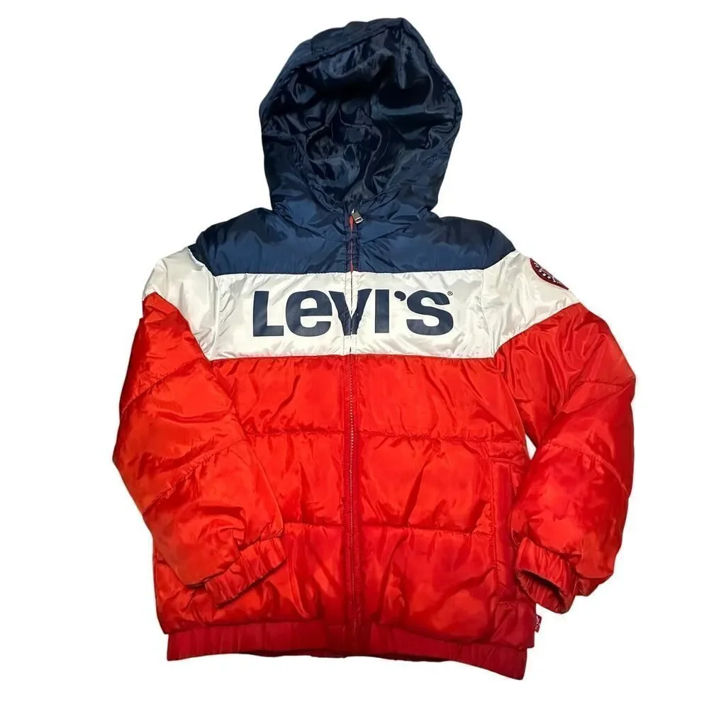 VINTAGE Levi’s Y2K Full Zip Hooded Puffer Jacket Youth Boy Small Stranger Things