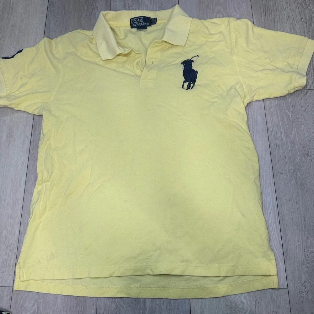 Polo Ralph Lauren men's big pony 3 yellow golf collar‎ shirt large preppy y2k