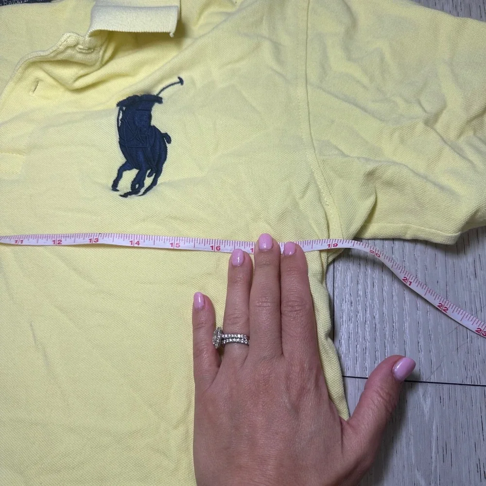 Polo Ralph Lauren men's big pony 3 yellow golf collar‎ shirt large preppy y2k
