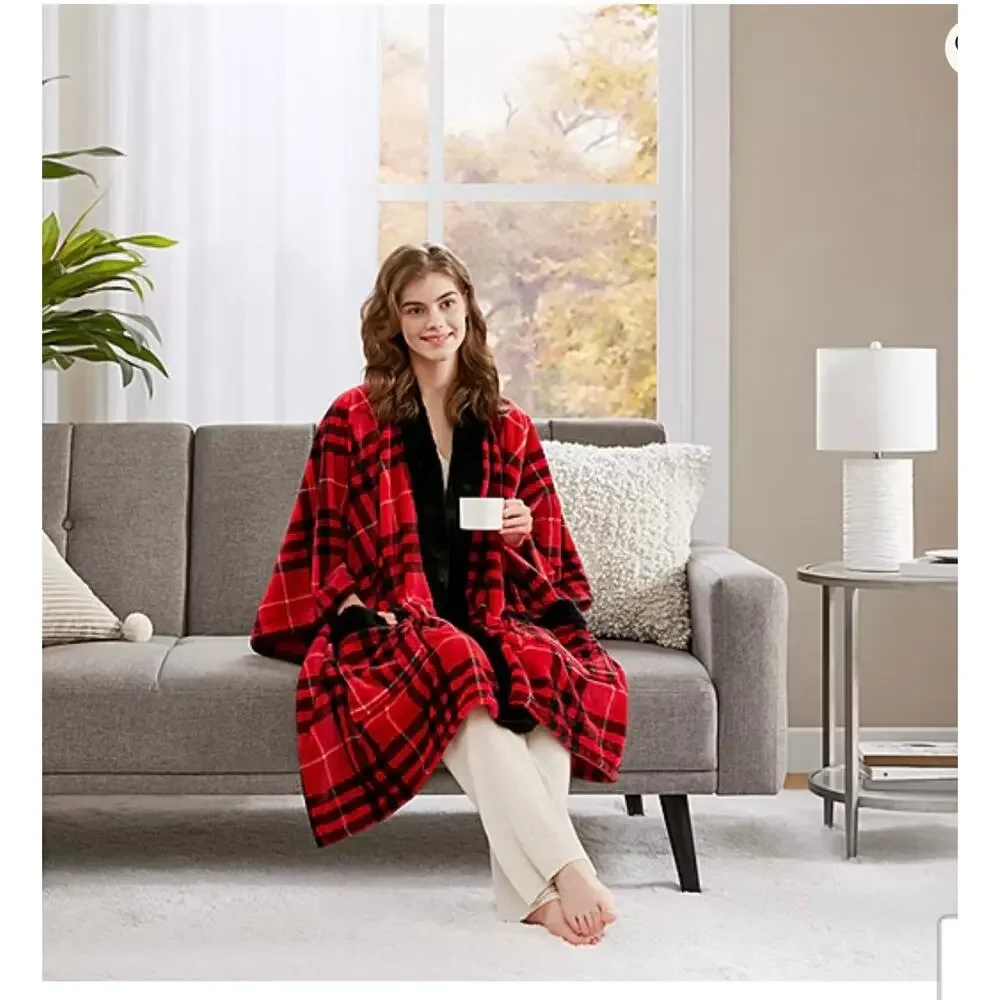 NEW! True North Plush Wearable Throw Wrap Gray