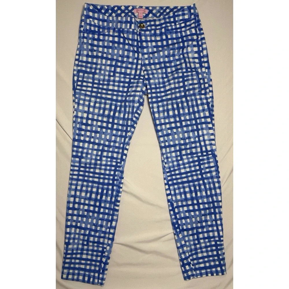 Lilly Pulitzer Kelly Skinny Ankle Pants Bennet Blue Feelin Beachy Gingham Size 6