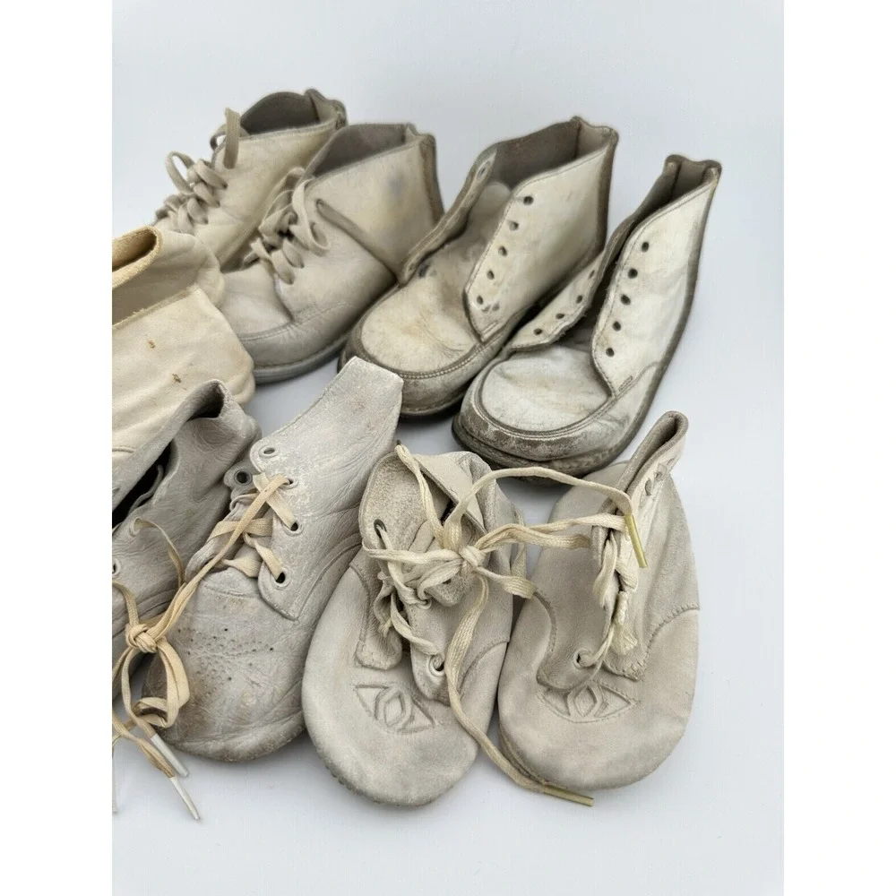 Vtg Baby Shoes Lot White Leather Infant First Walker Shoes 1920s–50s Tiny Titan+