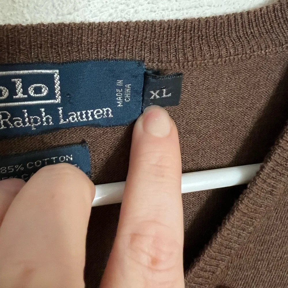 POLO RALPH LAUREN Cotton &‎ Cashmere Preppy V Neck Sweater Brown Men's Size XL