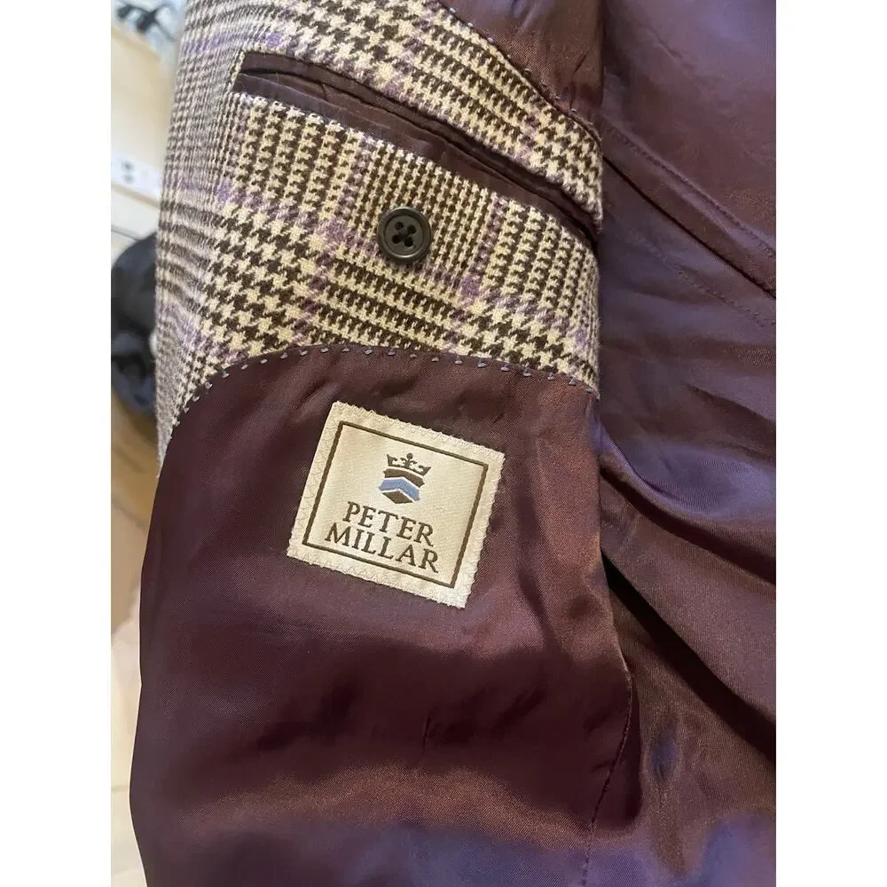 Peter Millar Tweed Houndstooth Wool Cashmere Blazer Sports Coat 46T Canada Union