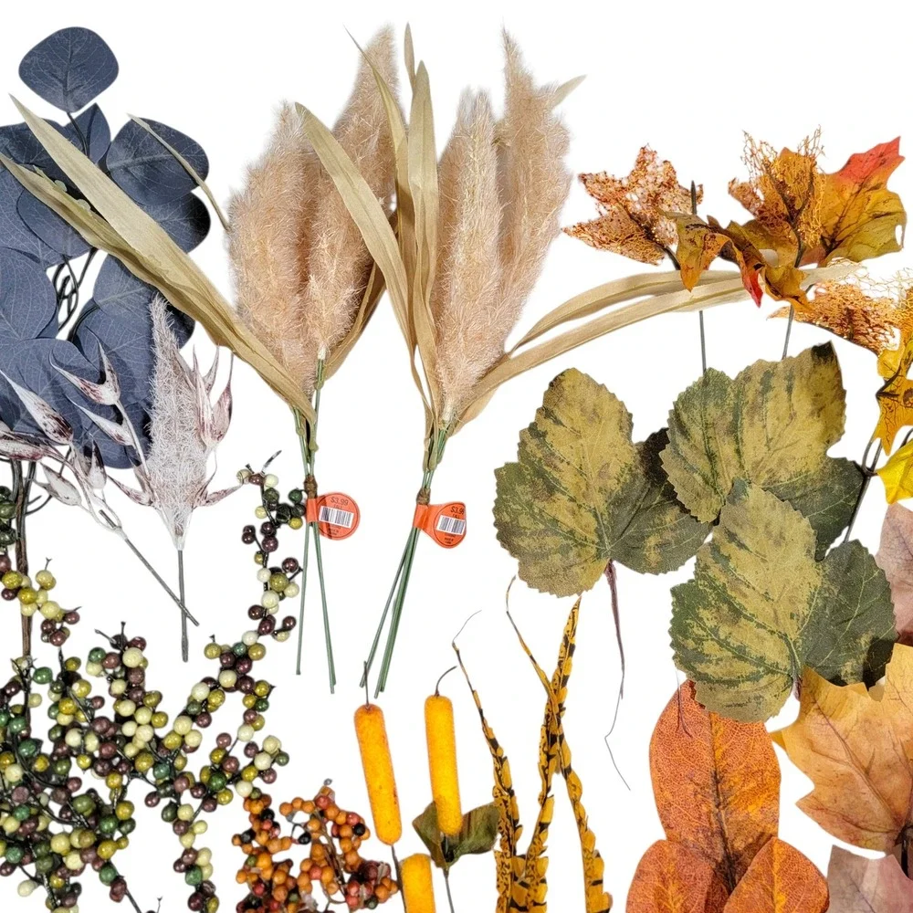 Fall Artificial Foliage Spray Stem Pick Lot 160+ Pc Leaves Autumn Harvest Crafts