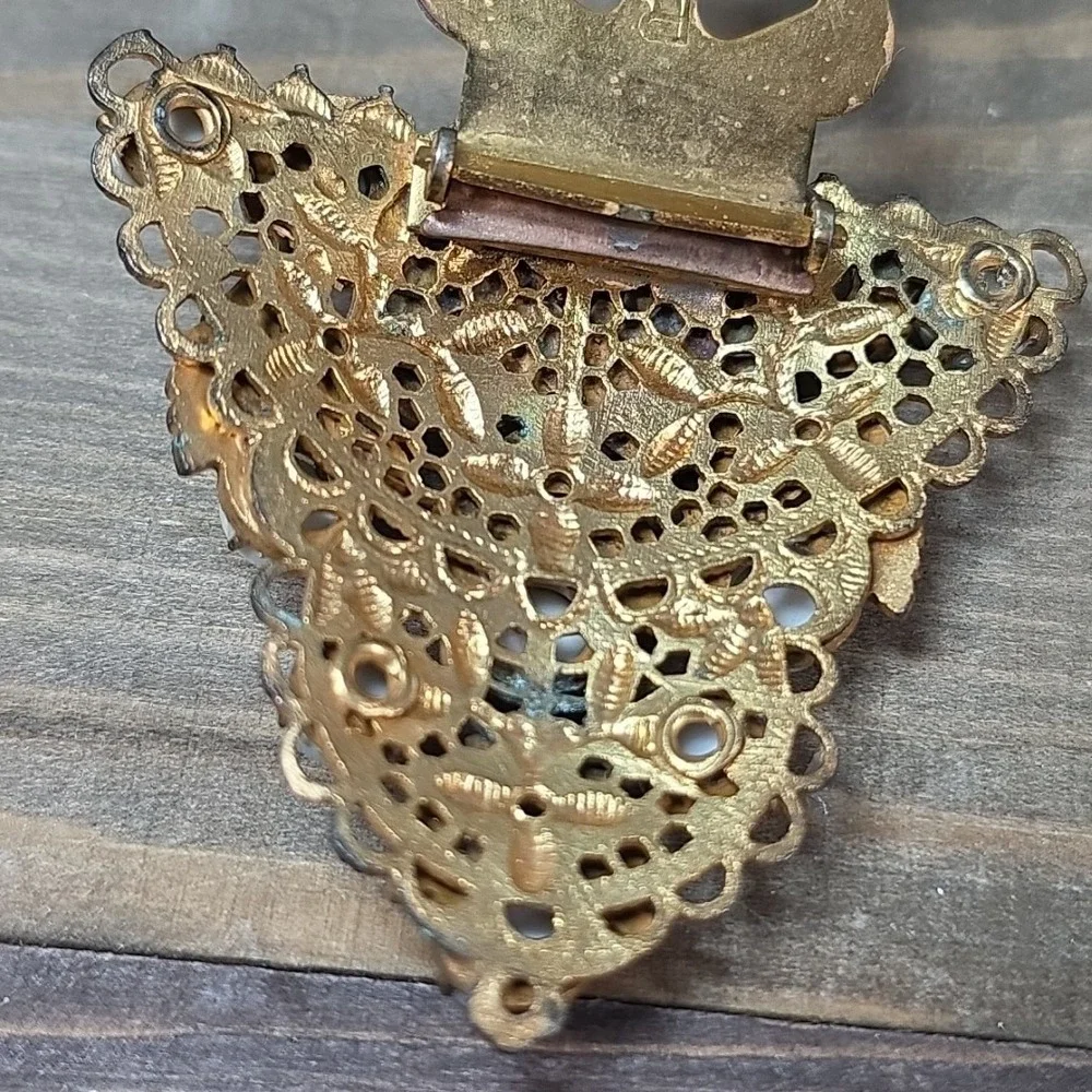 Vintage Gold Tone And Turquoise‎ Shaw Clip Scarf Broach
