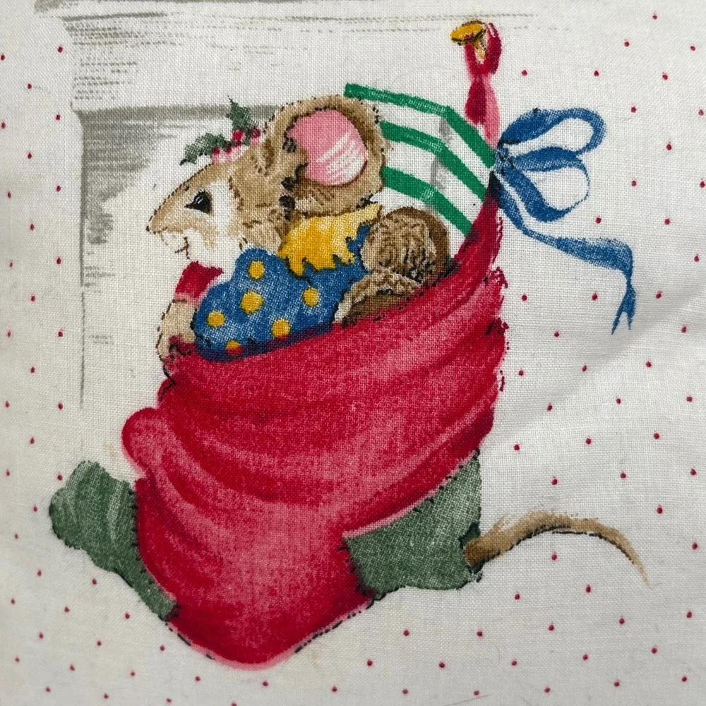 Vintage Christmas‎ Mouse Stocking Decorative Accent Pillow Red White 80s 90s
