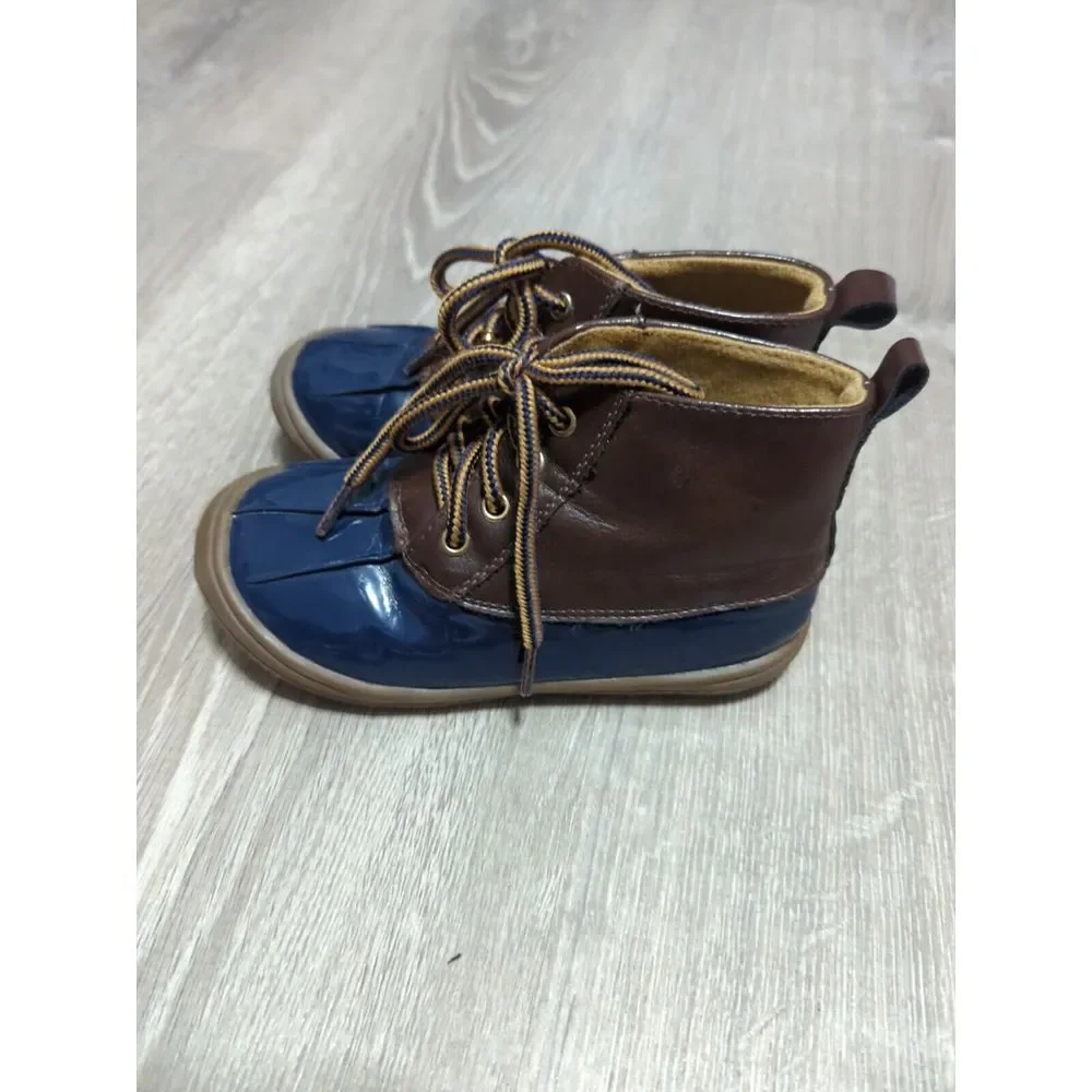 Lucky Top‎ Ducko Childs Navy And Brown Tie Up Rain Boots Size 8
