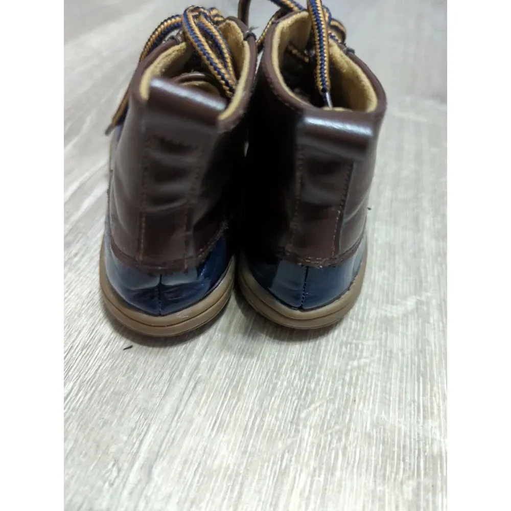 Lucky Top‎ Ducko Childs Navy And Brown Tie Up Rain Boots Size 8