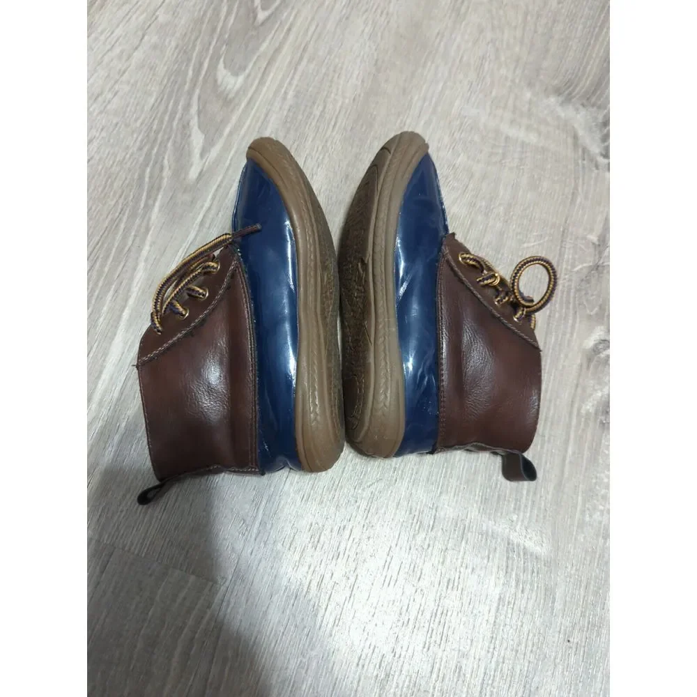 Lucky Top‎ Ducko Childs Navy And Brown Tie Up Rain Boots Size 8