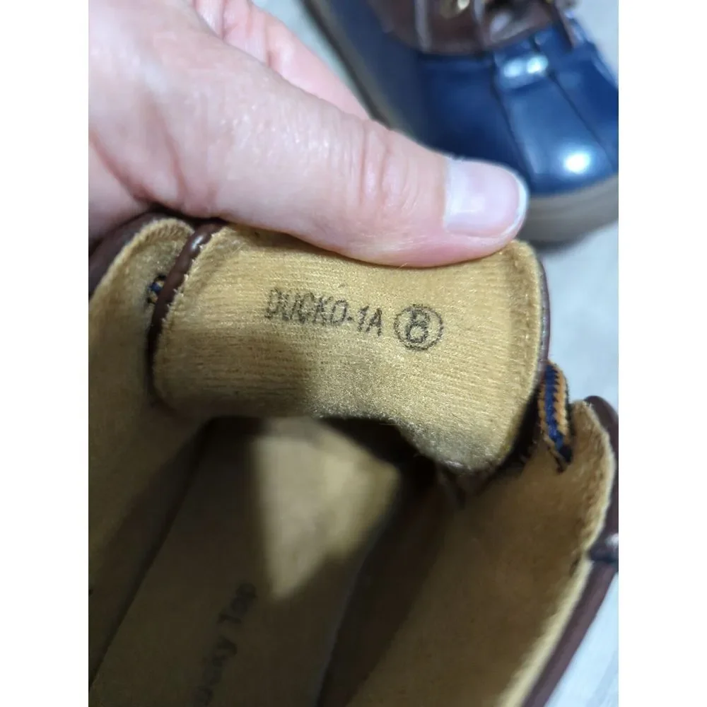 Lucky Top‎ Ducko Childs Navy And Brown Tie Up Rain Boots Size 8
