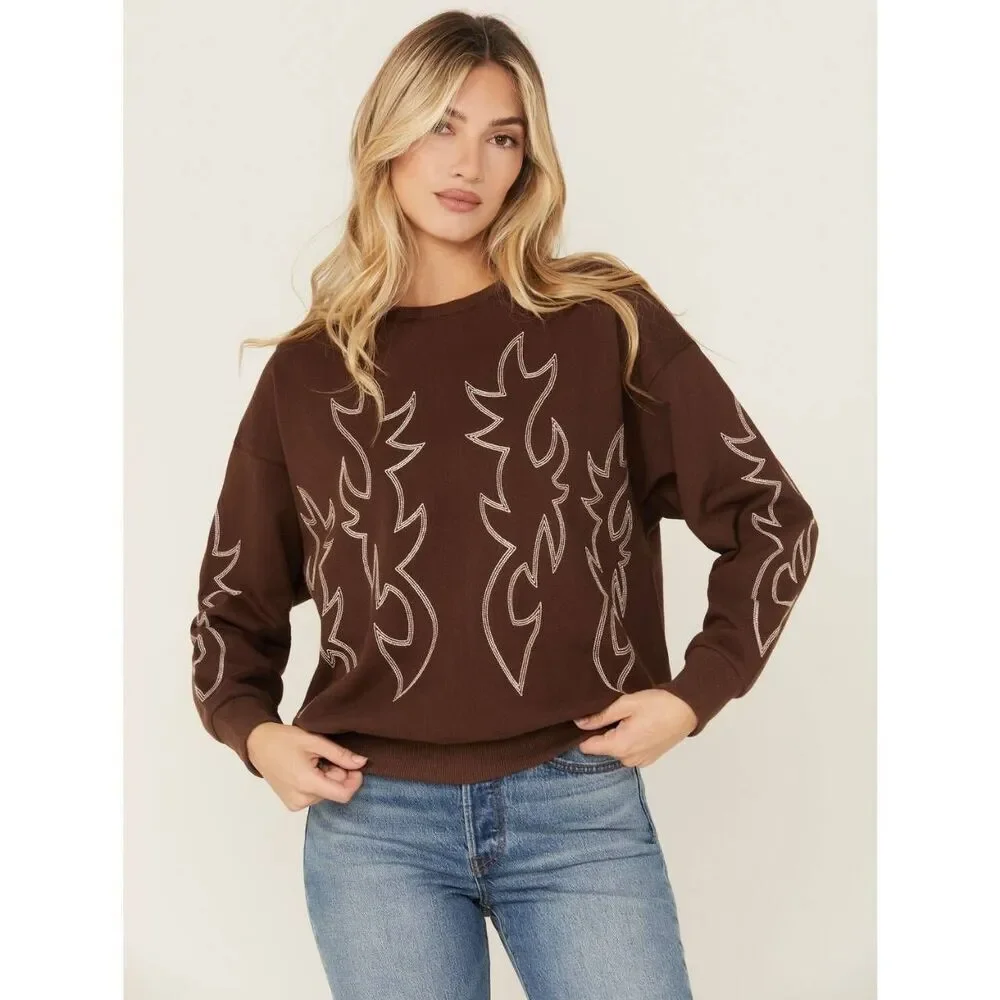 Blue B Boot Stitch Sweatshirt Brown Western Crewneck Size Small NWT