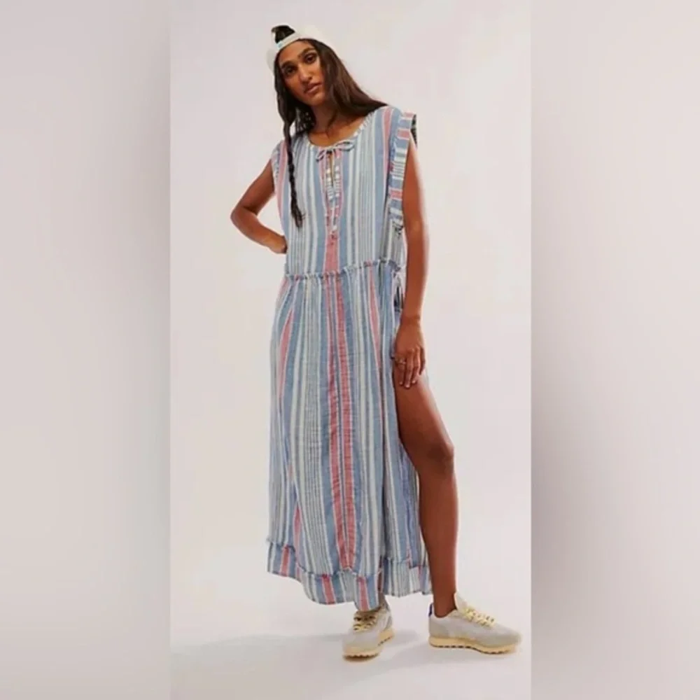 Free People XS We the Free Surf Stripe Maxi Top Tunic Dress Oversized