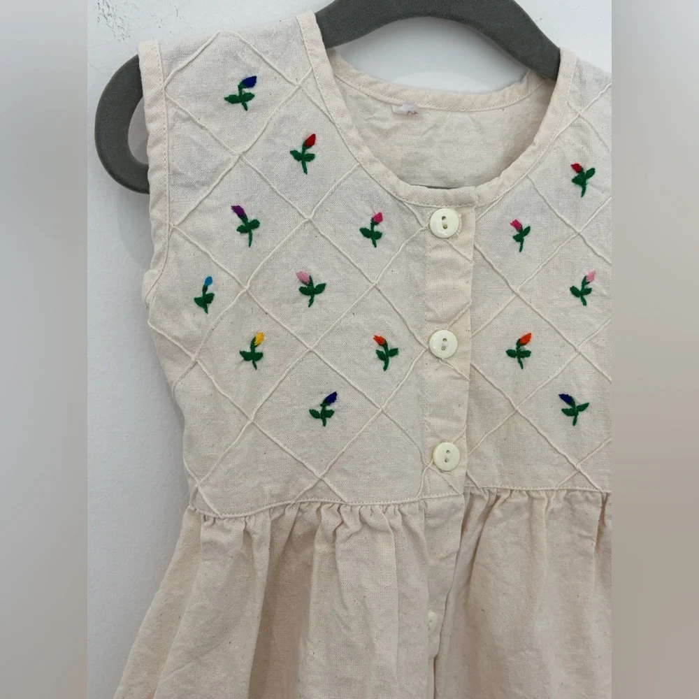 🌸 Handcrafted Mexican Embroidered Cotton Dress – Girls Size 4 🌸