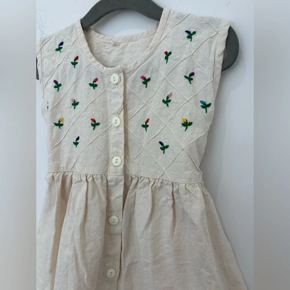 🌸 Handcrafted Mexican Embroidered Cotton Dress – Girls Size 4 🌸