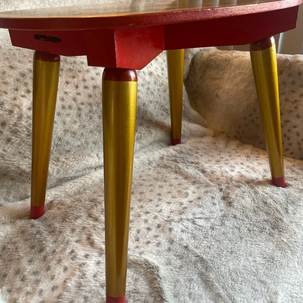 Taburetka, vintage hand-painted Xoxloma stool, USSR, 1970s