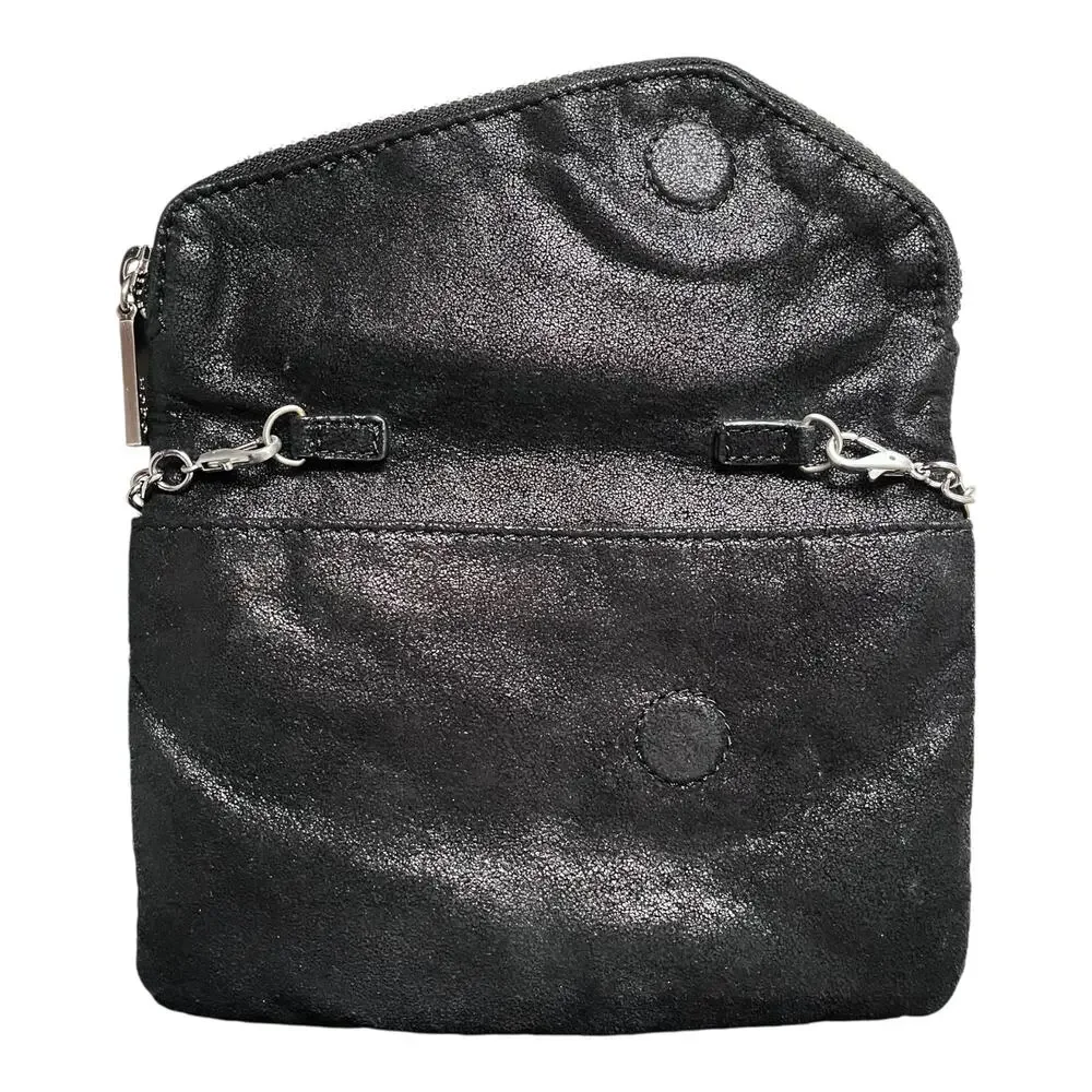 HOBO Zara Shimmering Black Metallic Leather Crossbody Evening Bag Clutch Purse