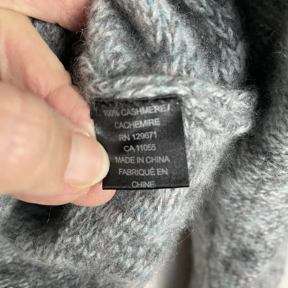 360Cashmere 100% Cashmere Sweater Size M Blue Gray Cropped Mock Neck Luxury Cozy