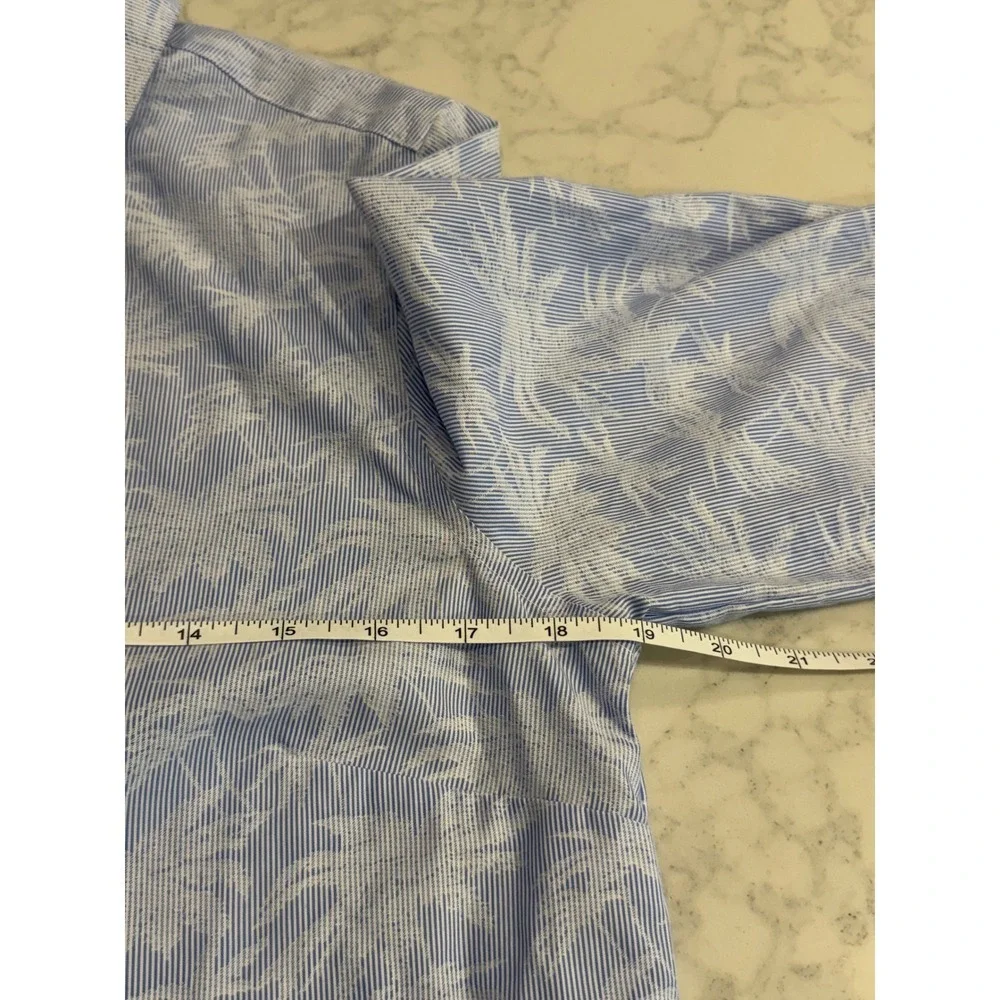 Chicos Blue White Striped Palm Print Cotton Blouse Chicos Sz 0 Small/4