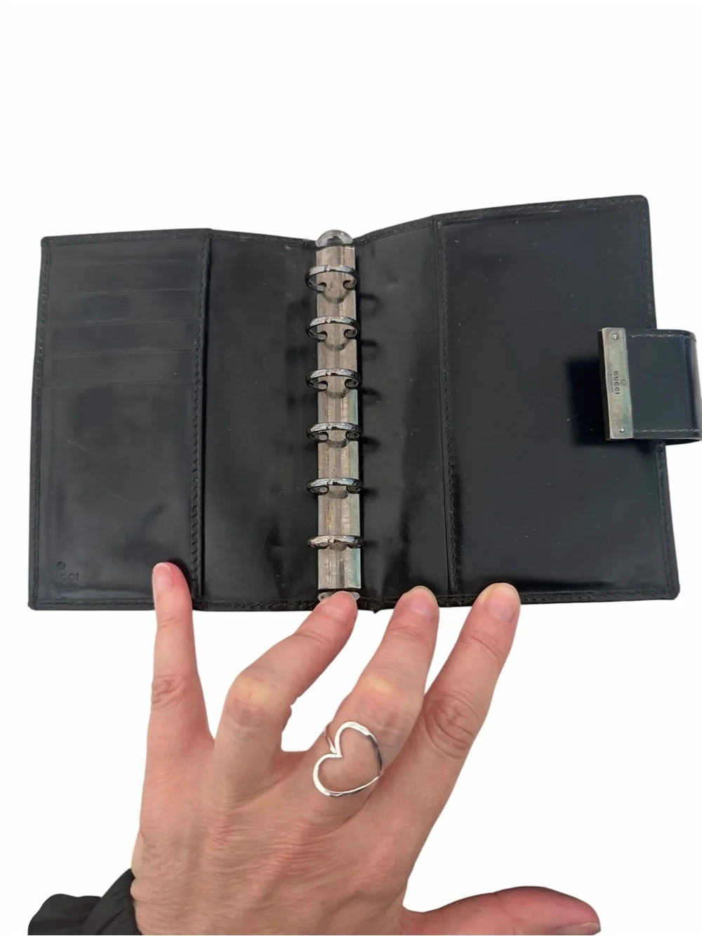 Gucci Vintage Black Canvas 6-Ring Agenda Planner