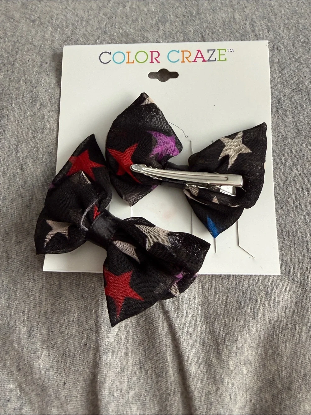 Color Craze Kids Black Star Bow Hair Clips - Set of 2