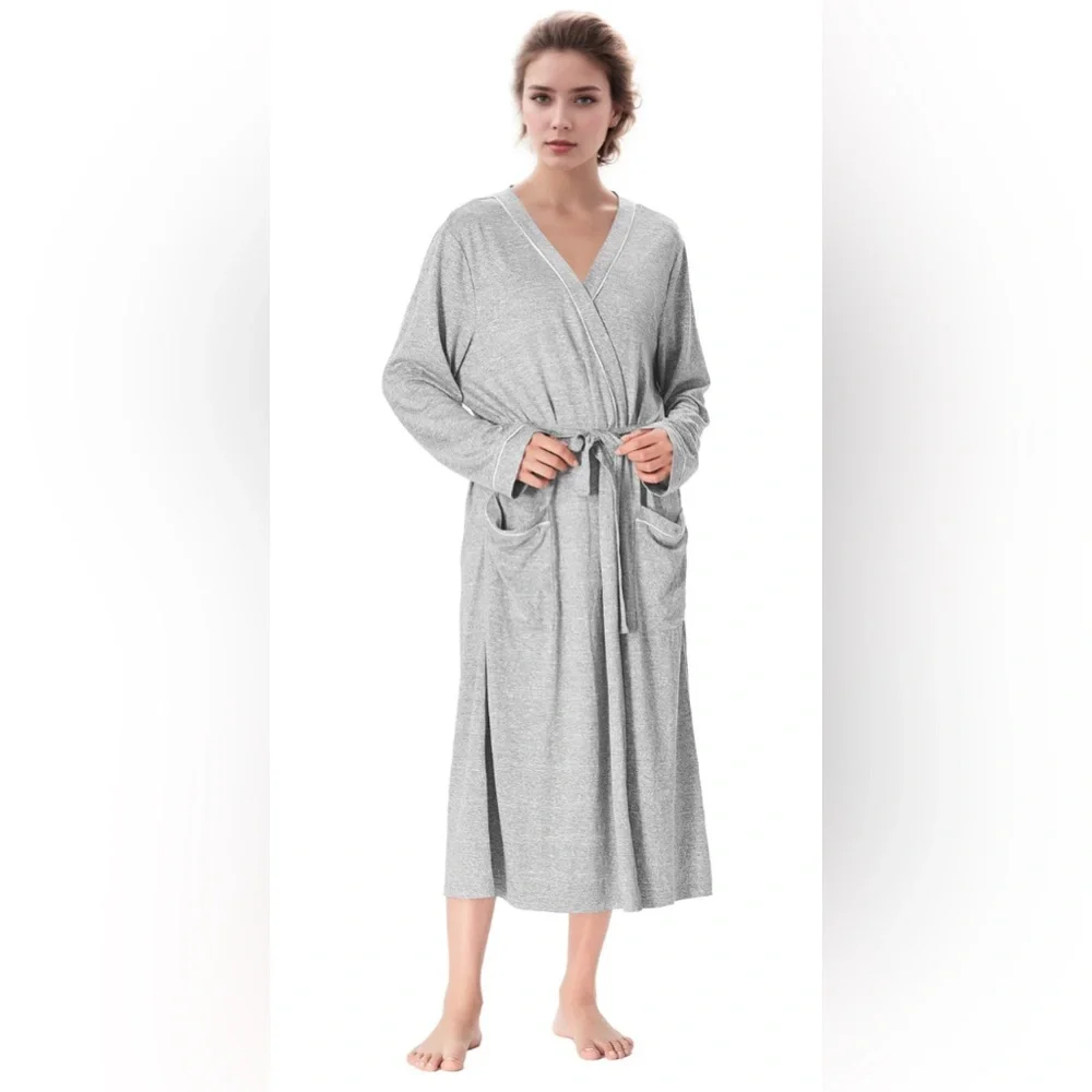 Catalonia NWT Women’s Premium Bathrobe, Gray Ash, All Season Lightweight