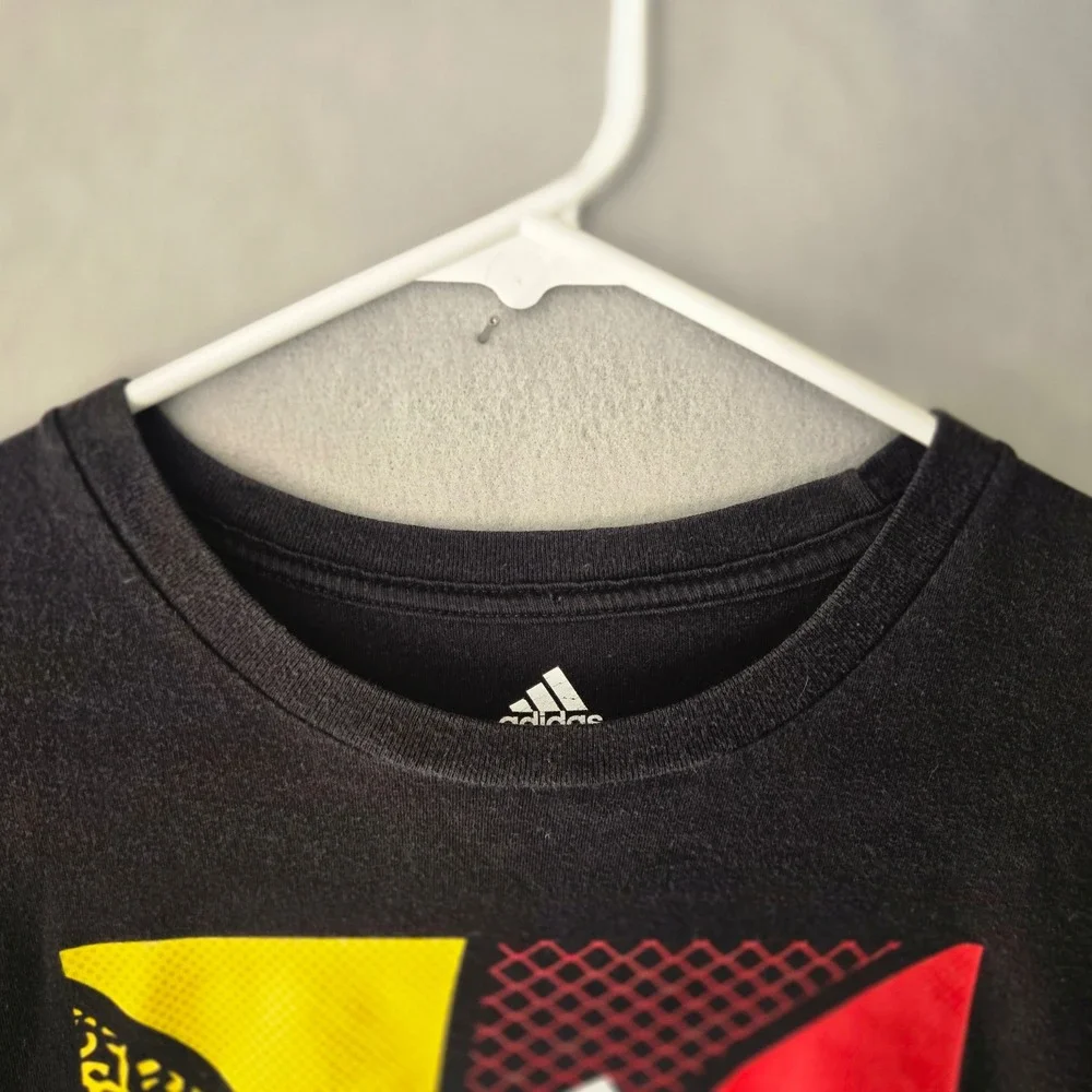 Adidas Boys Black Graphic Logo T-Shirt Multi Color Size L 14/16 Soccer Football