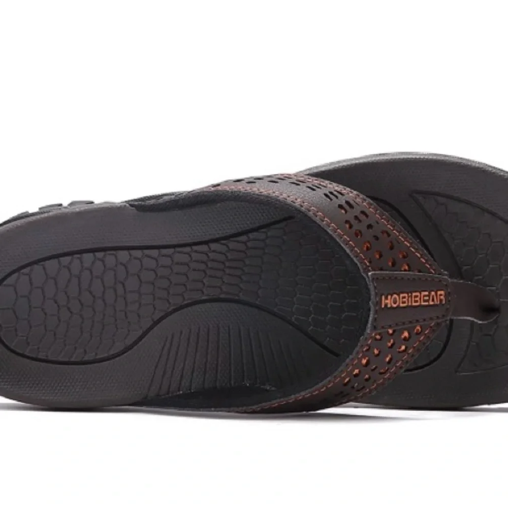 Men's Hobibear Casual Brown and Orange Flip-Flops
