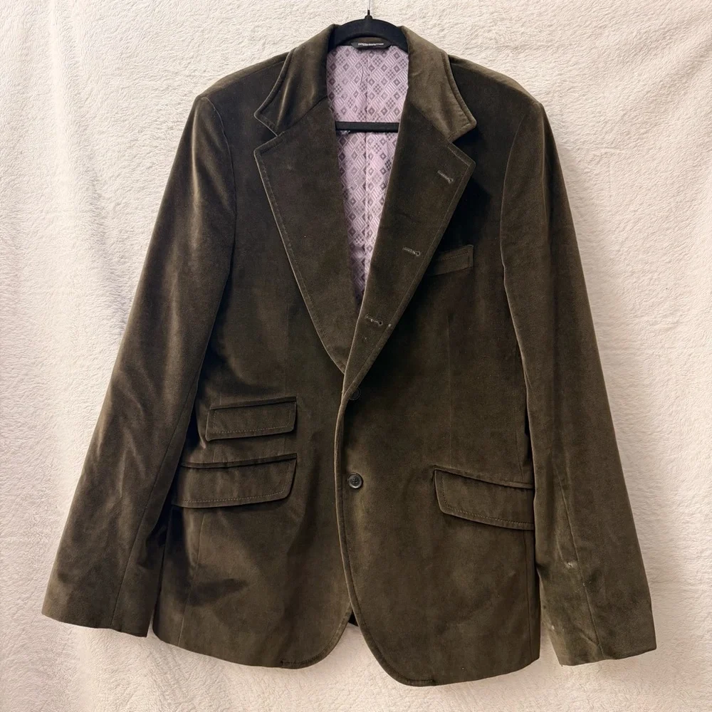 Vintage Dolce & Gabbana Men's Olive Blazer‎ | Cotton Suede | Size 44