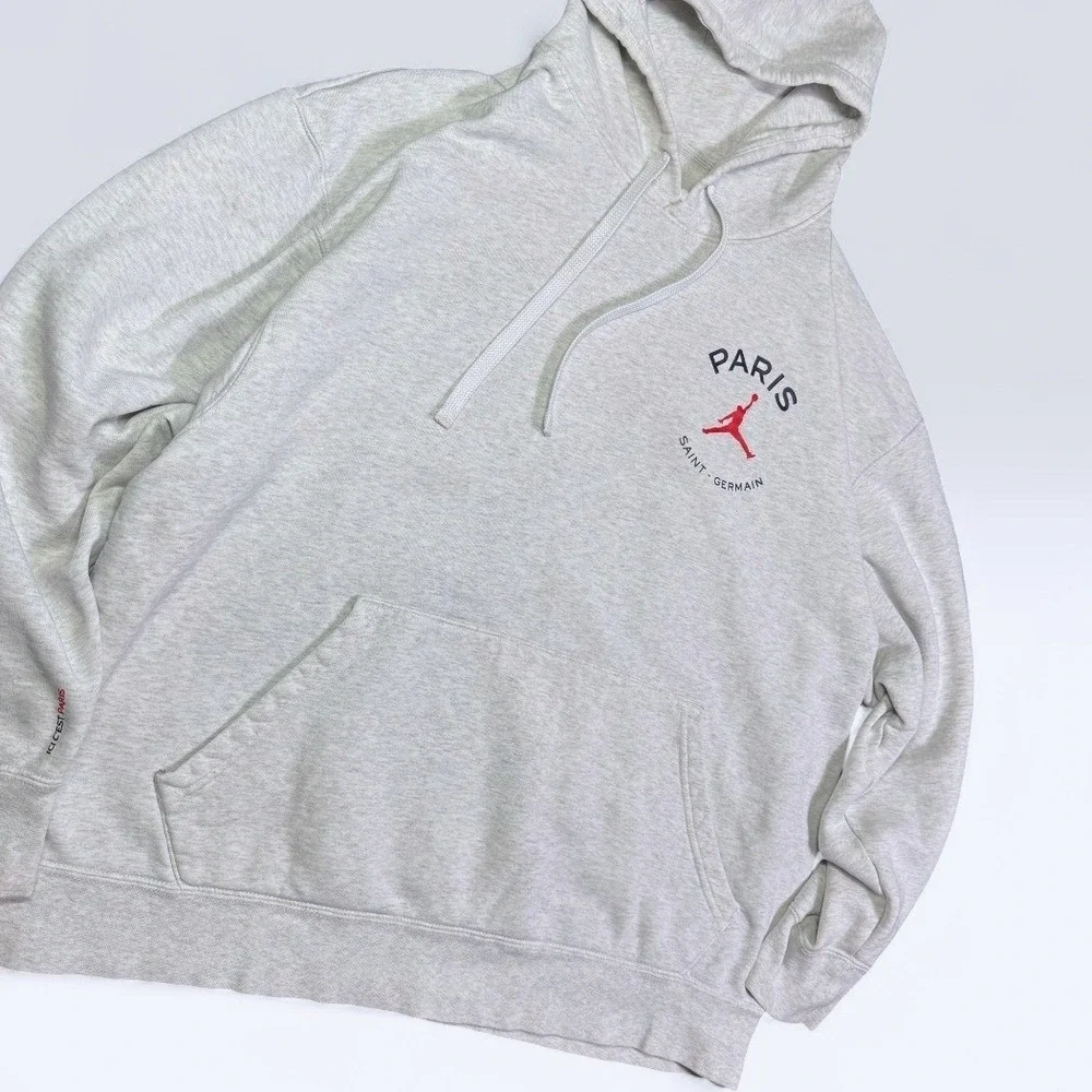 Jordan Fleece Pullover Hoodie Men 2XL Birch Heather Grey PSG Paris 23 Script