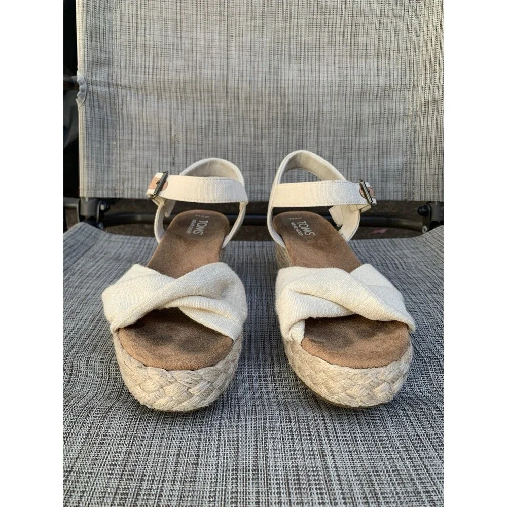 TOMS Women Kinsley Platform Wedge Espadrille Sandals Ankle Strap Twist Front 6.5