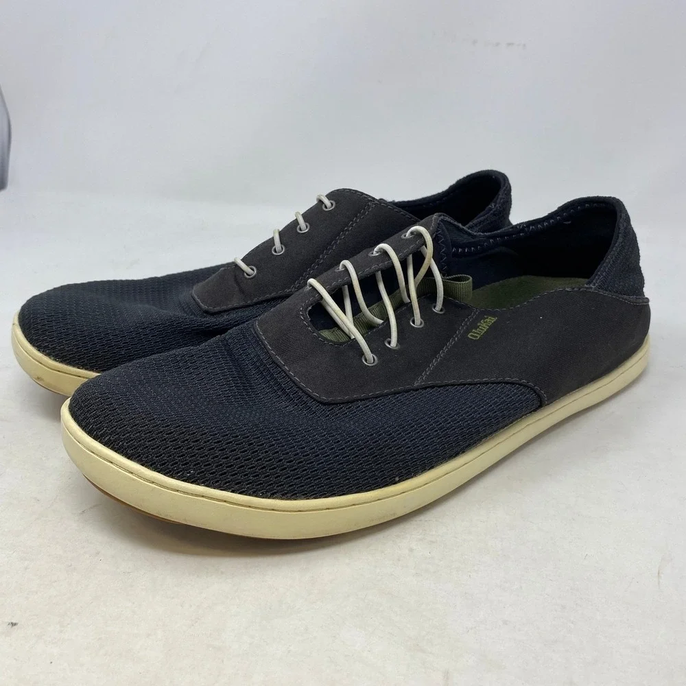 OluKai Nohea Moku Mens 10 Black Mesh Boat Shoes Sneakers 10283-4040