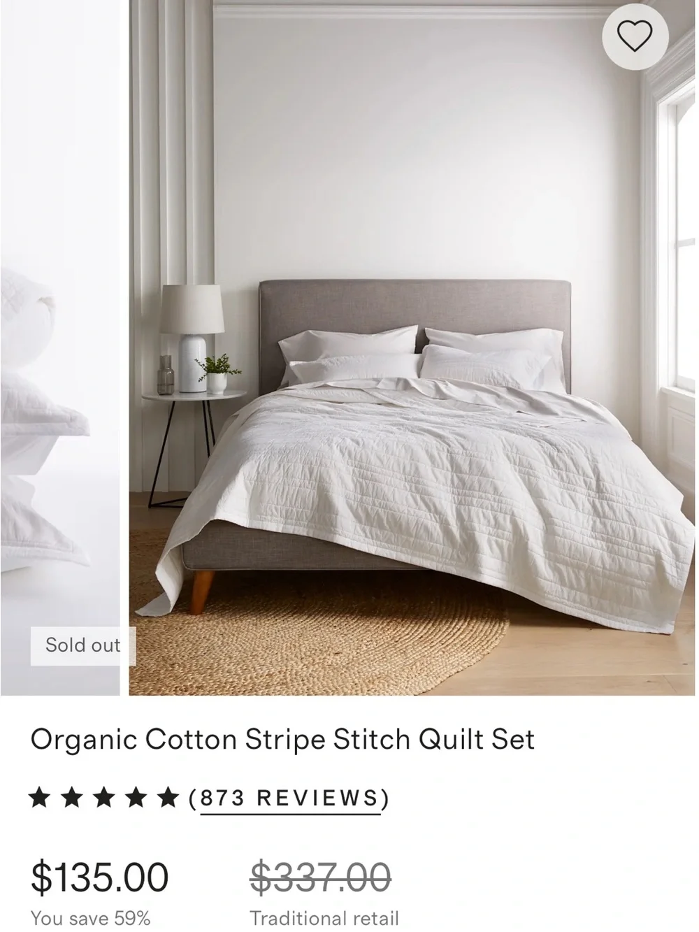 QUINCE Organic Cotton Stripe Stitch Quilt Set - White, TWIN