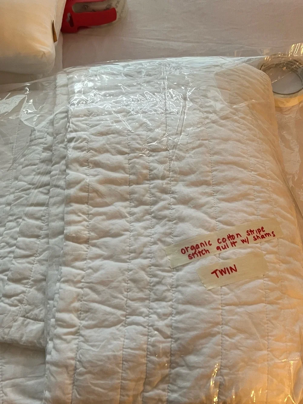 QUINCE Organic Cotton Stripe Stitch Quilt Set - White, TWIN
