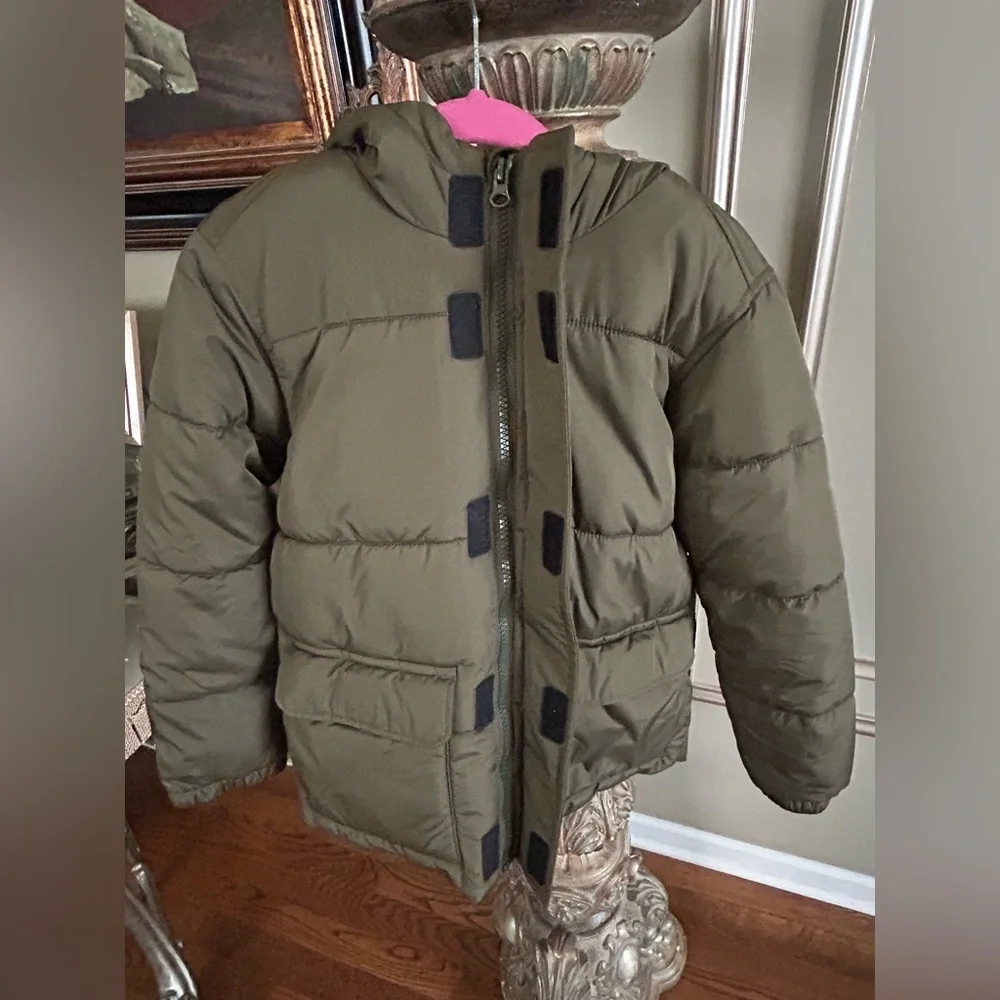 Old Navy Olive Green Hooded Puffer Jacket Girls Size S 6-7