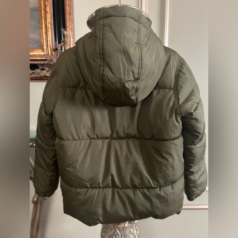 Old Navy Olive Green Hooded Puffer Jacket Girls Size S 6-7