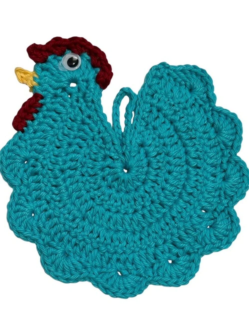 Handmade Teal Crochet Chicken Bird pot holder