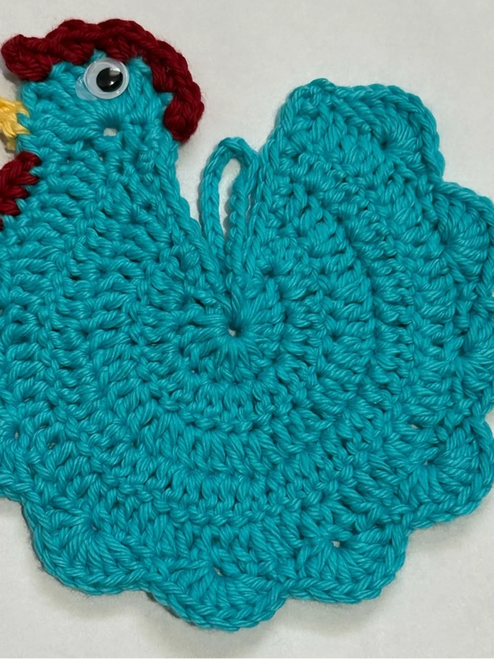 Handmade Teal Crochet Chicken Bird pot holder