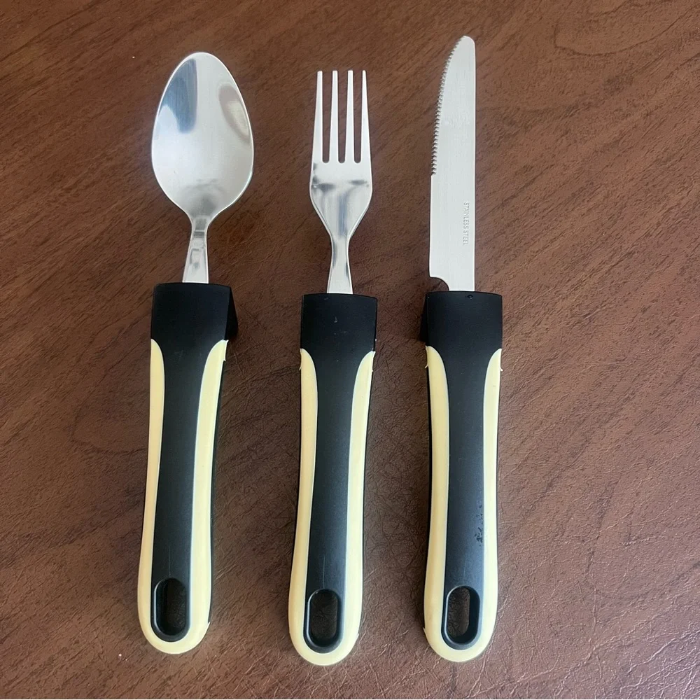 UrbanRed weighted utensils Black and Cream Flatware Set 3 pieces for tremors