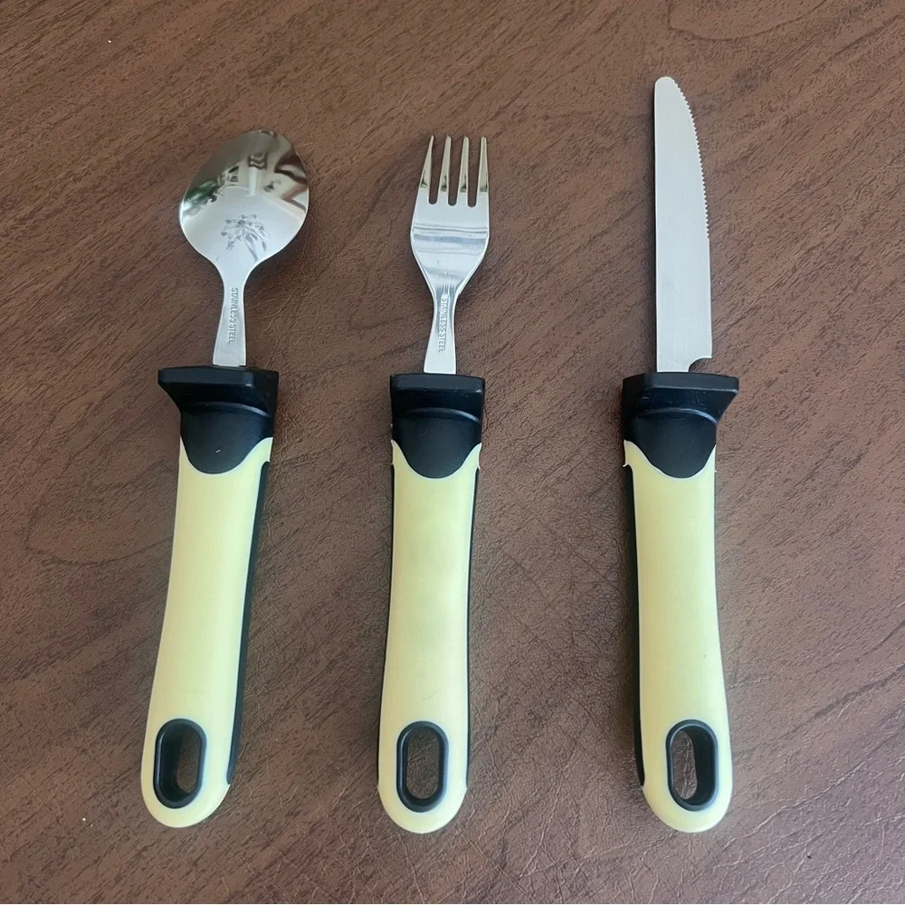 UrbanRed weighted utensils Black and Cream Flatware Set 3 pieces for tremors