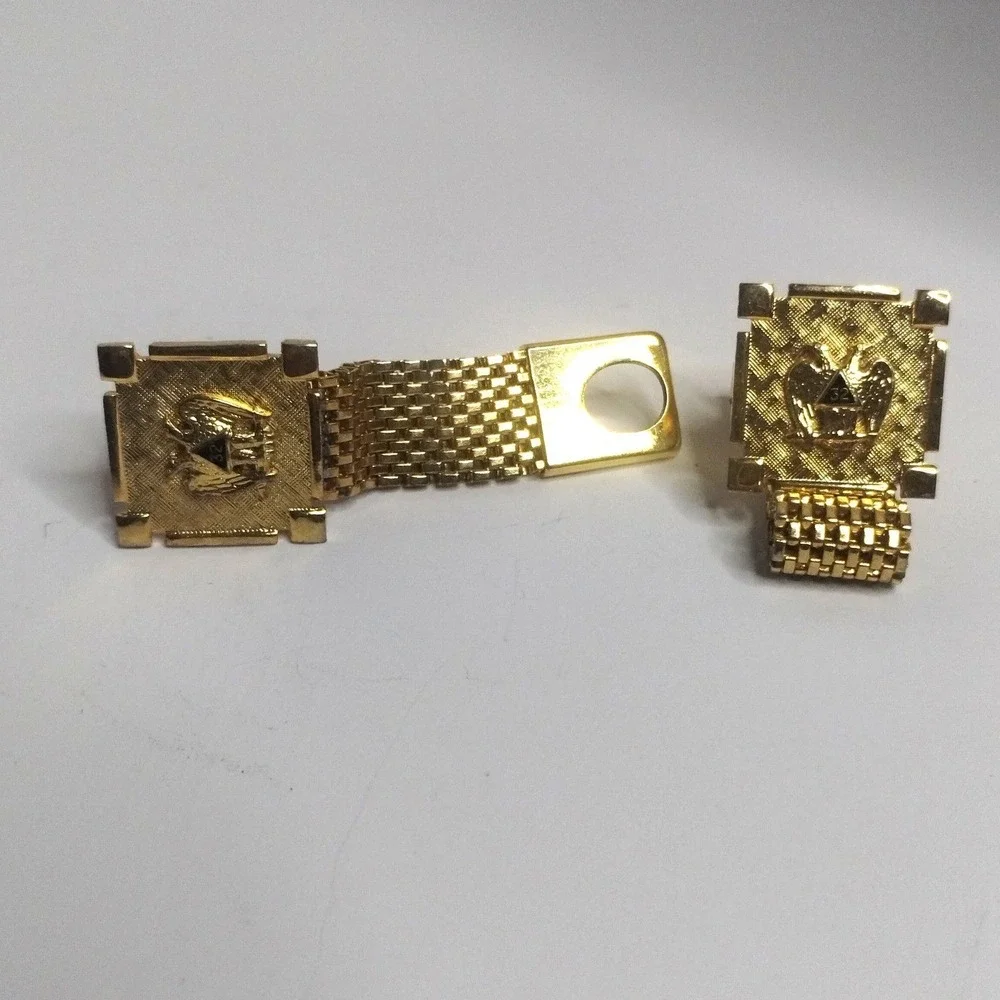 Vintage Gold Tone Masonic Scottish Rite Double Headed Eagle Wrap Mesh Cufflinks