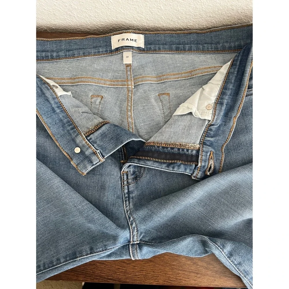 FRAME Le‎ High Straight Jeans Quirky Wash Blue Stretch Denim Size 31 Preppy Chic