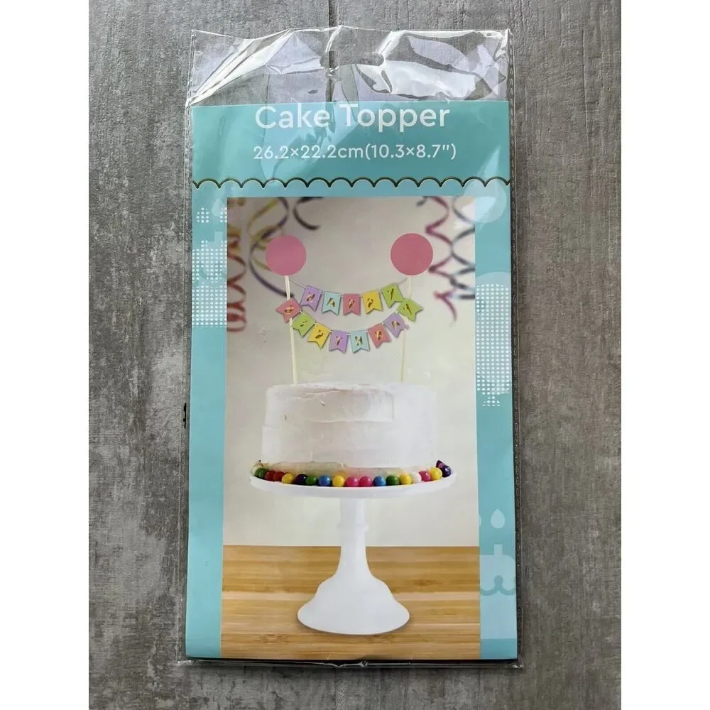 Happy Birthday Cake Topper String Banner NEW Rainbow Pastel Pom Pom Girls Kids