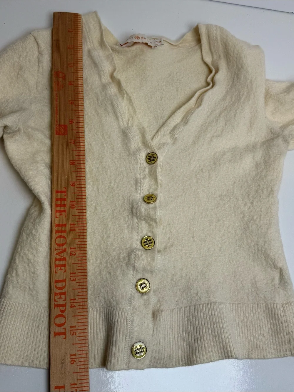 Tory Burch Simone Beige Merino Wool Gold Logo Buttons Cardigan Girls Medium M