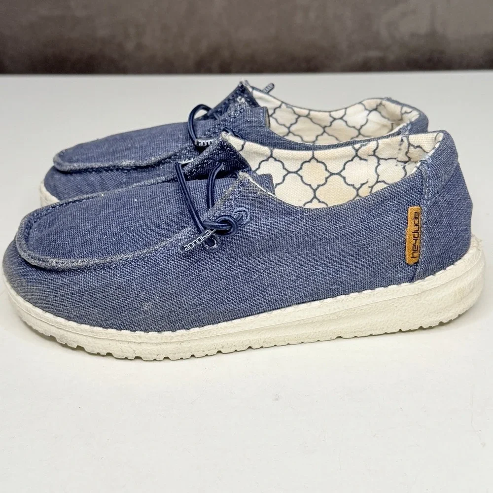 Hey Dude Wendy Youth Sparkling Denim Blue Loafers Shoes Sz K13 Slip On Washable