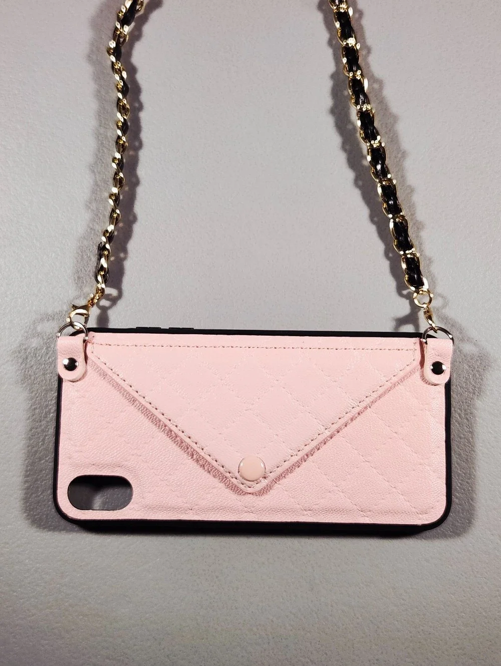 Pink Pebbled Leather iPhone XS Max Case Crossbody Wallet Chain Envelope Card