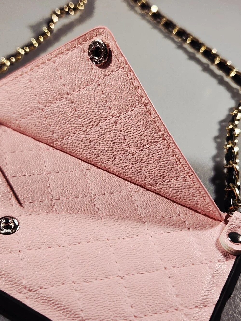 Pink Pebbled Leather iPhone XS Max Case Crossbody Wallet Chain Envelope Card