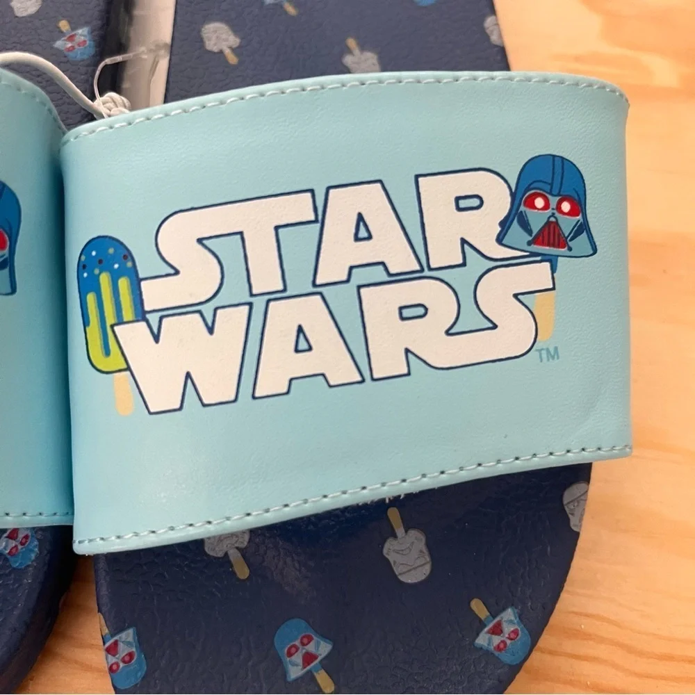 NWT Disneys Star Wars boys slides Sz 9/10 & 11/12 slip on blue darth vader