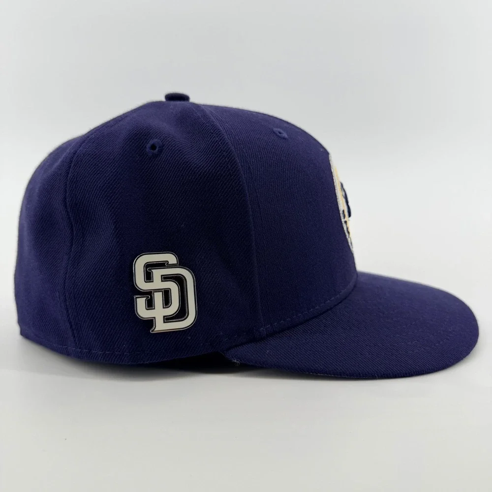 New Era 59FIFTY San Diego Padres Swinging Friar Fitted Hat 7 1/4 Navy Blue Wool
